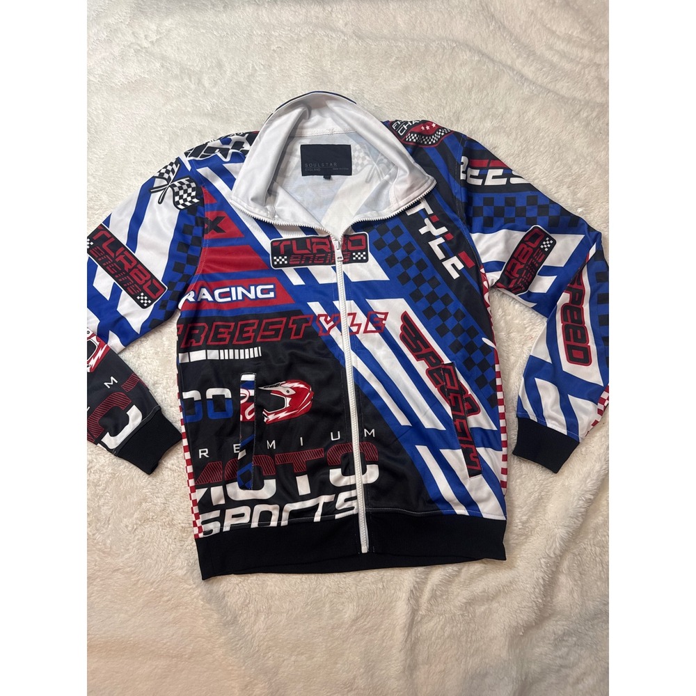 Soulstar Track Jacket Mens Small Multi Color Excellent Motocross Racing Zip Up